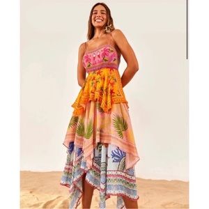 Farm Rio asymmetrical tiered dress size XS